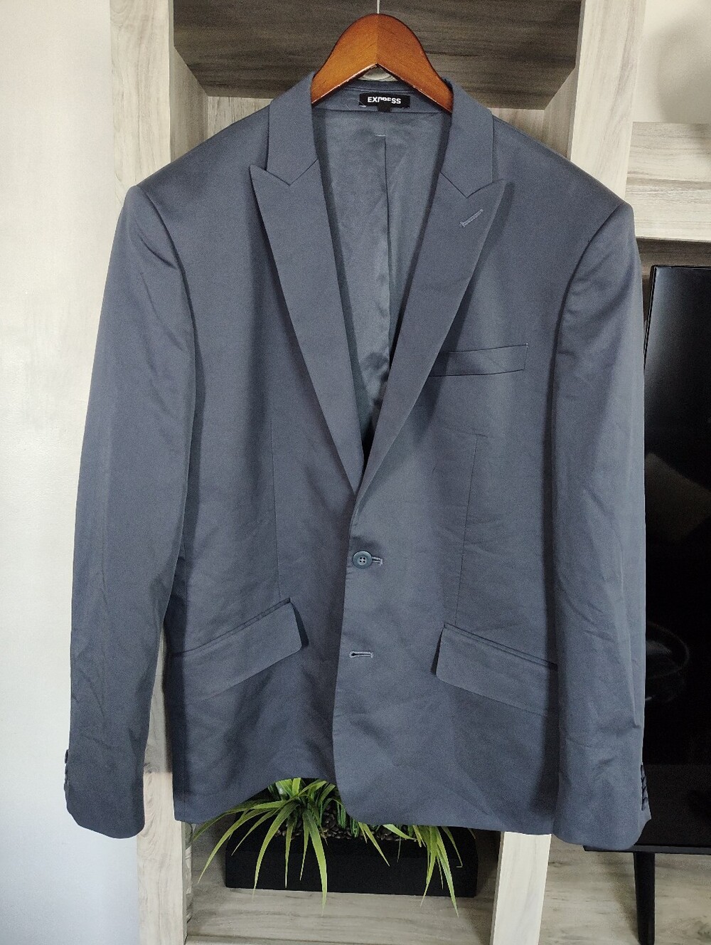 Express Men's Charcoal Gray Blazer - Two-Button Notch Lapel